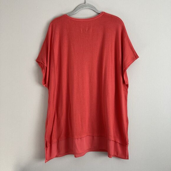 Talbots Plus Size 3X Coral Scoop Neck Short Sleeve Blouse Sheer Hem Classic - Picture 5 of 9